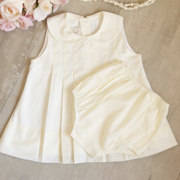 Strasburg RARE Yellow Cotton Dress Set Embroidery Sailboat 6 Month PERFECT